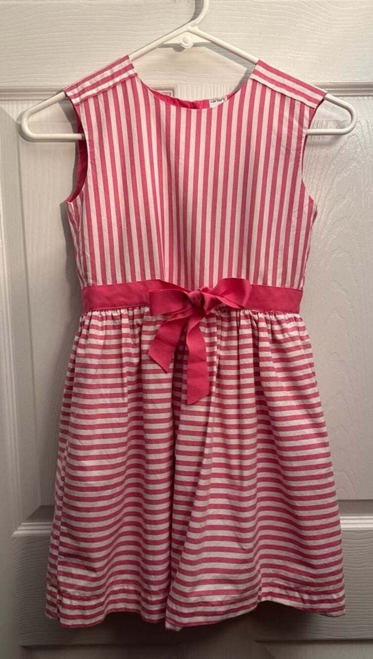 Carter's Girls Pink and White Striped Sleeveless Dress with Bow Size 7
